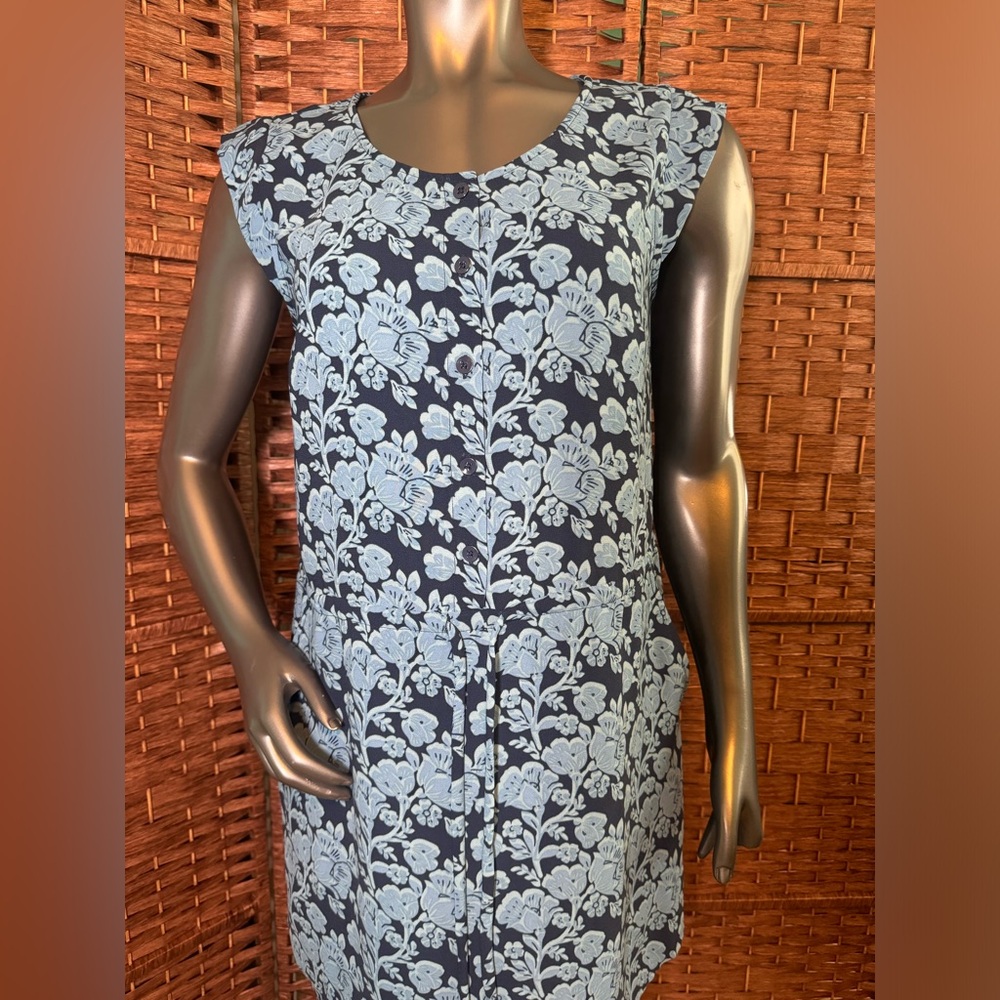 Cabi Small Blue Floral Dress Drawstring Waist Pockets Spring Summer Vacation